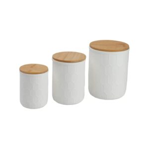 bloomingville farmhouse stoneware canisters with honeycomb design and bamboo lids, white and natural, set of 3 sizes