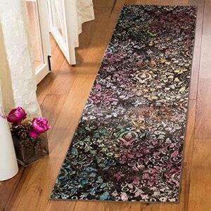 safavieh aria collection 2′ x 8′ brown/multi ara172w boho chic distressed non-shedding living room entryway foyer hallway bedroom runner rug