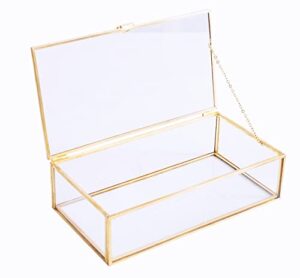 golden glass jewelry keepsake box home decor display vintage glass jewelry organizer, decorative accent, brass & clear glass, 8×4.5×2.36 in