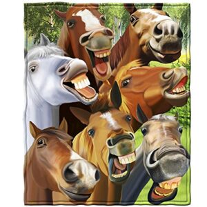 Dawhud Direct Cartoon Selfie Horses Fleece Blanket for Bed, 50" x 60" Horses Fleece Throw Blanket for Women, Men and Kids - Super Soft Plush Horse Blanket Throw Plush Blanket for Horse Lovers