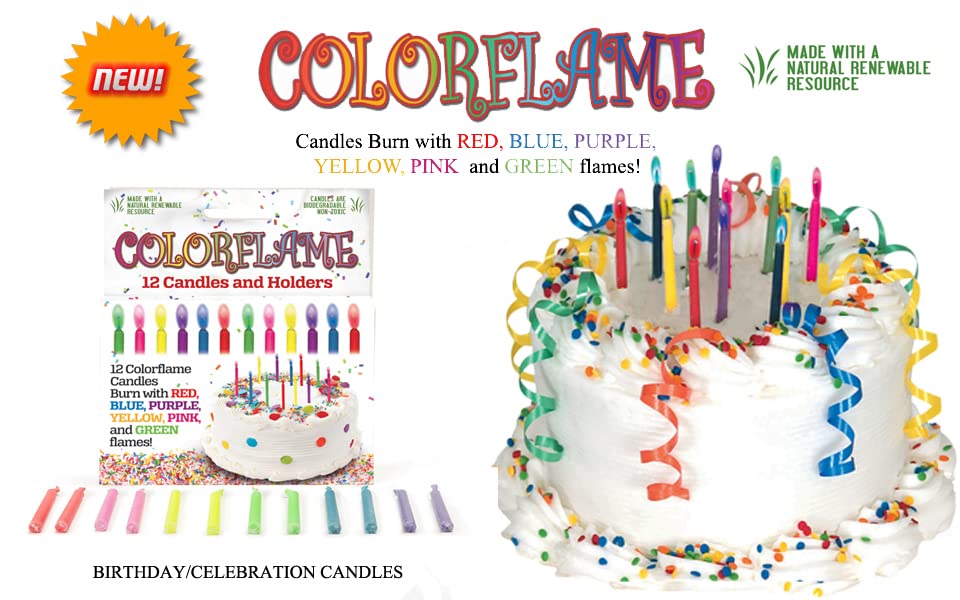 Amazing Colorflame Multicolor Happy Birthday Candles And Holders (12 Count)