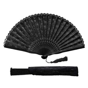 eastern wind 8.3″ japanese chinese fan black lace fan hand fans for women,folding fan handheld for wedding