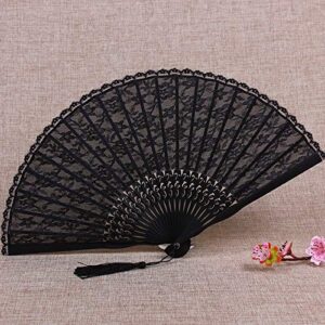 Eastern Wind 8.3" Japanese Chinese Fan Black lace Fan Hand Fans for Women,Folding Fan Handheld for Wedding
