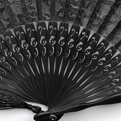 Eastern Wind 8.3" Japanese Chinese Fan Black lace Fan Hand Fans for Women,Folding Fan Handheld for Wedding