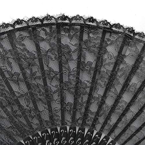 Eastern Wind 8.3" Japanese Chinese Fan Black lace Fan Hand Fans for Women,Folding Fan Handheld for Wedding