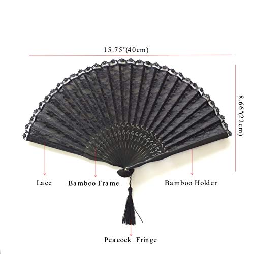 Eastern Wind 8.3" Japanese Chinese Fan Black lace Fan Hand Fans for Women,Folding Fan Handheld for Wedding