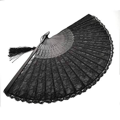 Eastern Wind 8.3" Japanese Chinese Fan Black lace Fan Hand Fans for Women,Folding Fan Handheld for Wedding