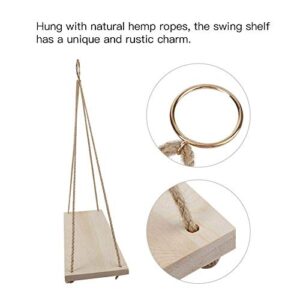 TOPINCN Wood Wall Floating Shelf Hanging Swing Rope Shelves Garden Flower Pot Rack Wall Display Shelves Home Organizer Decor Shelves (Burlywood)