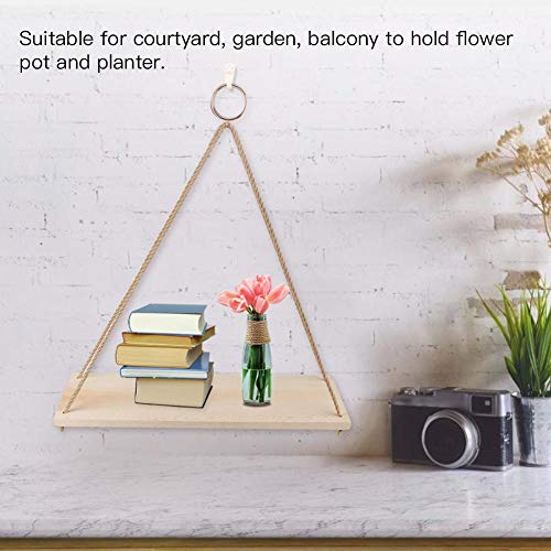 TOPINCN Wood Wall Floating Shelf Hanging Swing Rope Shelves Garden Flower Pot Rack Wall Display Shelves Home Organizer Decor Shelves (Burlywood)