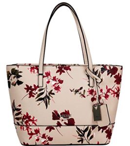 guess women’s logo embossed floral tote bag handbag