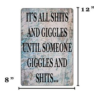 Rogue River Tactical Funny Sh%TS and Giggles Metal Tin Sign, 12x8 Inch, Wall Decor Man Cave Bar