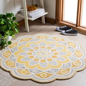 safavieh novelty collection 4′ round grey / gold nov101b handmade boho flower premium wool area rug