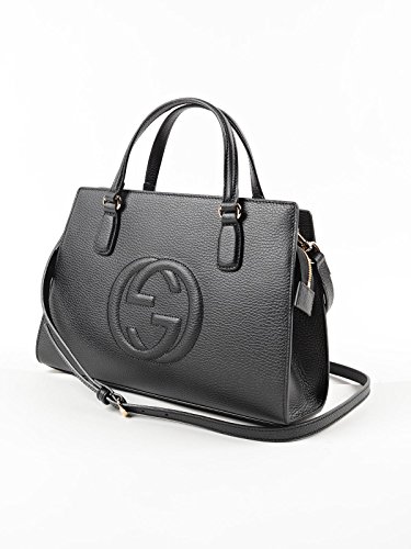 Gucci Soho Leather Satchel tote Structured Black Shoulder Bag New