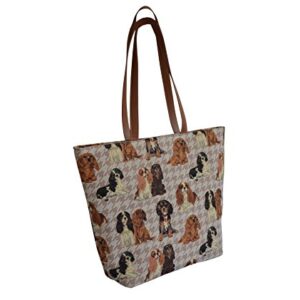 Signare Tapestry Shoulder Bag Tote Bag for Women with Cavalier King Charles Spaniel Dog Design (SHOU-KGCS)