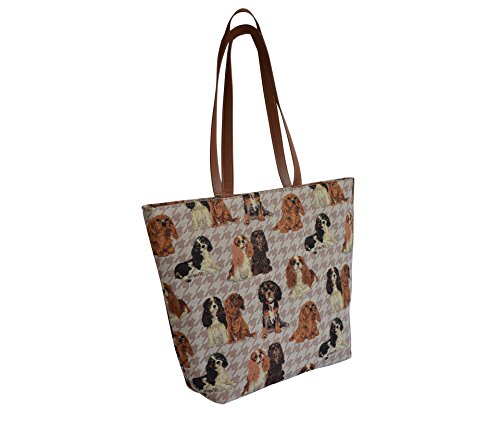 Signare Tapestry Shoulder Bag Tote Bag for Women with Cavalier King Charles Spaniel Dog Design (SHOU-KGCS)