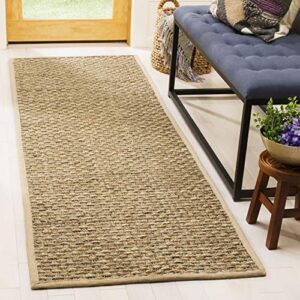 safavieh natural fiber collection 2’6″ x 8′ beige nf118a border basketweave seagrass runner rug