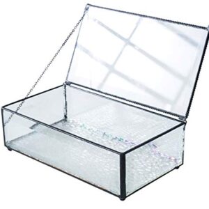 Clear Beveled Glass Jewelry Keepsake Box, Home Decor Vintage Glass Jewelry Display Organizer, Decorative Accent, Black - 8.3"x 4.7"x 2.75"