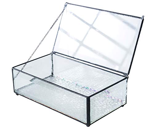 Clear Beveled Glass Jewelry Keepsake Box, Home Decor Vintage Glass Jewelry Display Organizer, Decorative Accent, Black - 8.3"x 4.7"x 2.75"