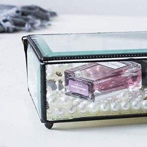 Clear Beveled Glass Jewelry Keepsake Box, Home Decor Vintage Glass Jewelry Display Organizer, Decorative Accent, Black - 8.3"x 4.7"x 2.75"