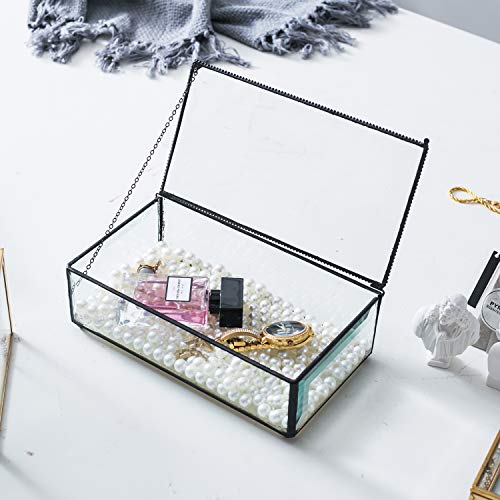 Clear Beveled Glass Jewelry Keepsake Box, Home Decor Vintage Glass Jewelry Display Organizer, Decorative Accent, Black - 8.3"x 4.7"x 2.75"