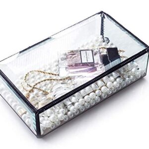 Clear Beveled Glass Jewelry Keepsake Box, Home Decor Vintage Glass Jewelry Display Organizer, Decorative Accent, Black - 8.3"x 4.7"x 2.75"