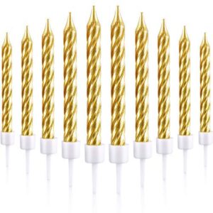blulu 50 pieces spiral cake candles in holders metallic cake cupcake candles short thin cake candles for birthday wedding party cake decorations (gold)