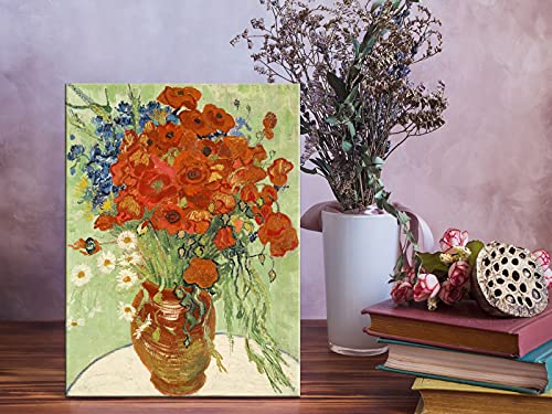 Wieco Art Abstract HD Red Poppies and Daisies Canvas Prints Wall Art of Van Gogh Famous Floral Oil Paintings Reproduction Classic Flowers Pictures Artwork on for Home Office Decorations Wall Decor