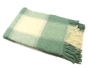 biddy murphy, genuine irish 100% wool plaid blankets, soft & warm lambswool knee throw/toss size 54″ x 45″ inches, imported from ireland, green/white