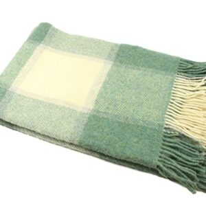 Biddy Murphy, Genuine Irish 100% Wool Plaid Blankets, Soft & Warm Lambswool Knee Throw/Toss Size 54" x 45" Inches, Imported from Ireland, Green/White