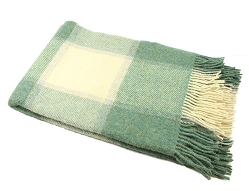Biddy Murphy, Genuine Irish 100% Wool Plaid Blankets, Soft & Warm Lambswool Knee Throw/Toss Size 54" x 45" Inches, Imported from Ireland, Green/White