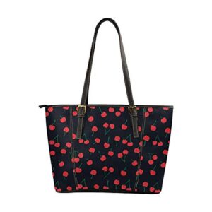 interestprint cherries pattern casual ladies shoulder bag for shopping pu leather handbags