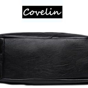 Covelin Women's Retro Sling Shoulder Bag from, Leather Crossbody Tote Handbag Black