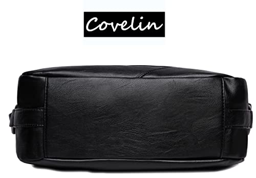 Covelin Women's Retro Sling Shoulder Bag from, Leather Crossbody Tote Handbag Black