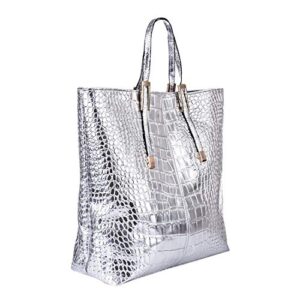 Women Stylish 3 Piece Bag Set,BBDI Alligator Pattern Lash Package PU Leather Shoulder Tote Purse Bag - Silver