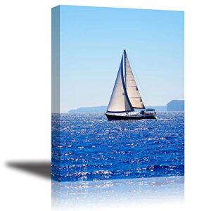 canvas wall art for bedroom, piy blue sea sailboat picture, modern prints artwork decor (1″ thick, waterproof, bracket mounted ready to hang)