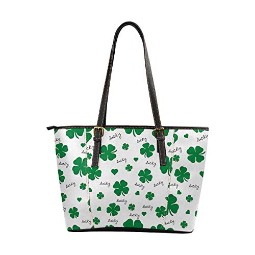 InterestPrint Luck leaf Pattern for Saint Patrick's Day Tote Bag Women's PU Leather Handbag Ladies Shoulder Bag