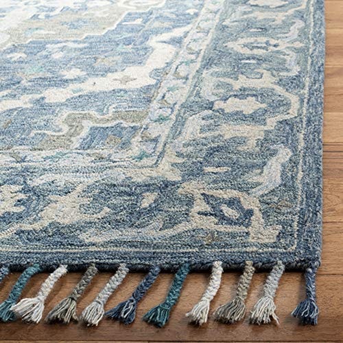 SAFAVIEH Aspen Collection 3' x 5' Dark Blue/Grey APN230A Handmade Boho Braided Tassel Wool Area Rug