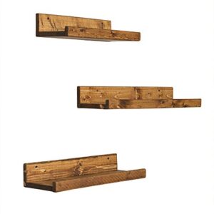 Del Hutson Designs Rustic Luxe Floating Shelves, USA Handmade, Pine Wood, Set of 3 (Walnut)