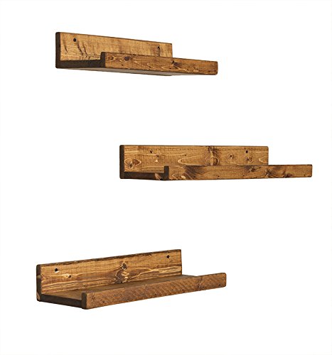Del Hutson Designs Rustic Luxe Floating Shelves, USA Handmade, Pine Wood, Set of 3 (Walnut)