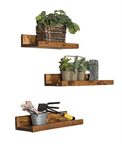 Del Hutson Designs Rustic Luxe Floating Shelves, USA Handmade, Pine Wood, Set of 3 (Walnut)