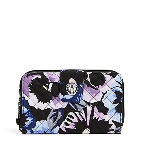 Vera Bradley Women's Cotton Turnlock Wallet With RFID Protection, Plum Pansies - Recycled Cotton, One Size