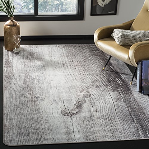 SAFAVIEH Daytona Collection Machine Washable Slip Resistant 3' x 5' Ivory/Grey Abstract Graphic Living Room Bedroom Entryway Area Rug