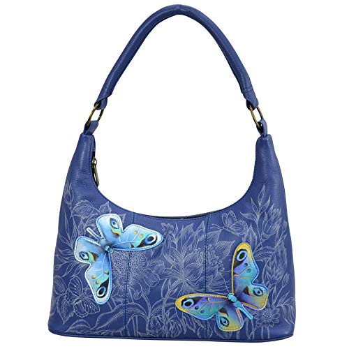 Anuschka Hand Painted Women's Genuine Leather Medium Top Zip Hobo - Garden of Delights