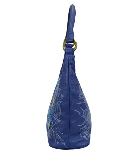 Anuschka Hand Painted Women's Genuine Leather Medium Top Zip Hobo - Garden of Delights