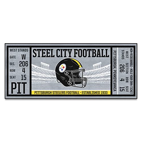 FANMATS 23134 Pittsburgh Steelers Ticket Design Runner Rug - 30in. x 72in. | Sports Fan Area Rug, Home Decor Rug and Tailgating Mat