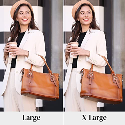 Kattee Women's Genuine Leather Handbags Shoulder Tote Organizer Top Handles Crossbody Bag Satchel Designer Purse Large Capacity (X-Large, Sorrel)