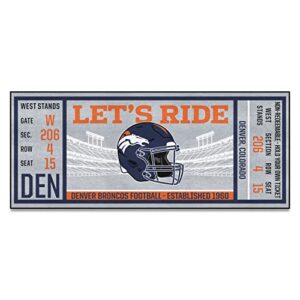 fanmats 23119 denver broncos ticket design runner rug – 30in. x 72in. | sports fan area rug, home decor rug and tailgating mat