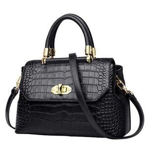 laorentou genuine leather handbags purse for women small top-handle bags for women, ladies satchel shoulder bags (black)