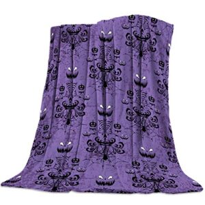 halloween haunted mansion blankets purple super soft warm cozy flannel throw blanket bed grinning ghosts design decorative for sofa couch chair living bedroom 40 x 50 inches