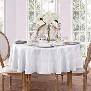 newbridge elegance plaid no-iron soil resistant fabric woven tablecloth – 90 round – white